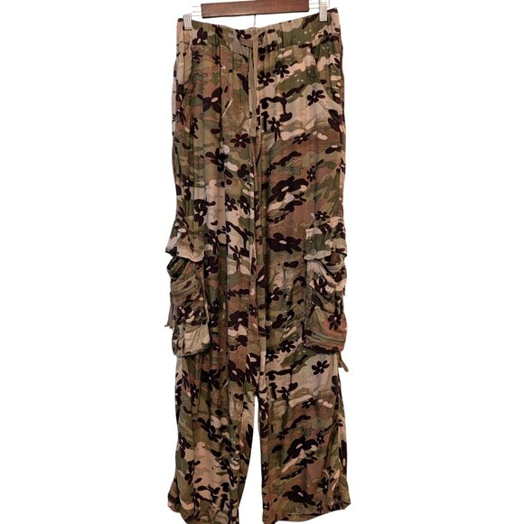Urban Outfitters Womens Sz S Floral Camo Cargo Utility Drawstring Viscose Pants - Picture 2 of 11
